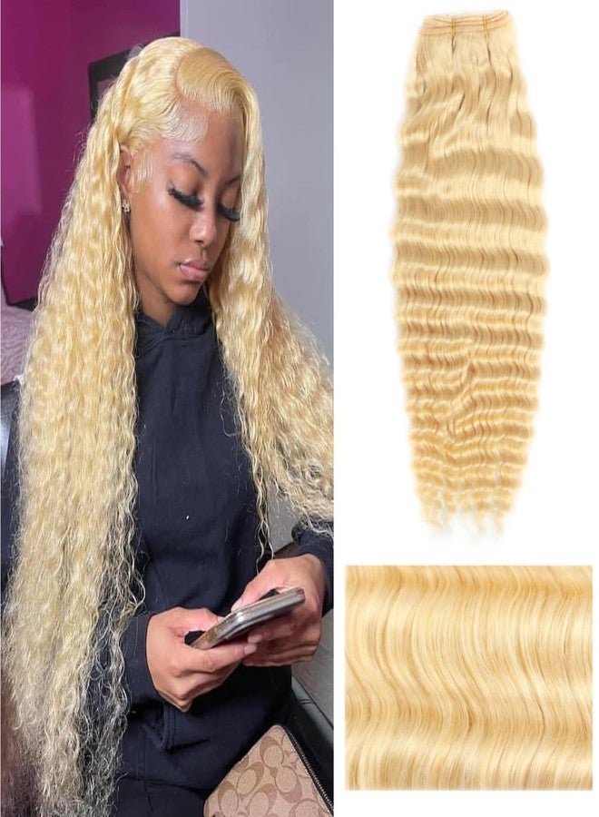 HC 12A 613 Blonde Deep Wave Human Hair Bundles 22Inch 100% Unprocessed Brazilian Virgin Hair Extensions, Soft Double Weft Weave Curly Deep Wave Bundles Human Hair for Women (22inch) - Image 1
